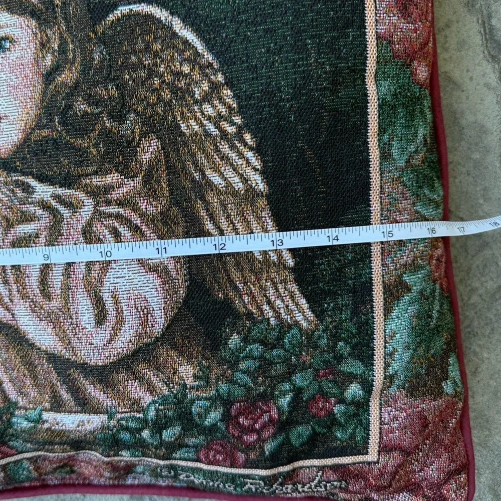 Vtg Tapestry Throw Pillow Little Angel Or Angel Unaware 17 X 17 Donna Richardson